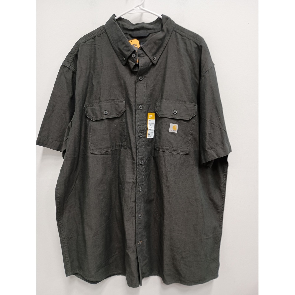 Carhartt Rugged Flex Shirt Mens 2XL Tall Shadow Gray Work Short Sleeve Button Up